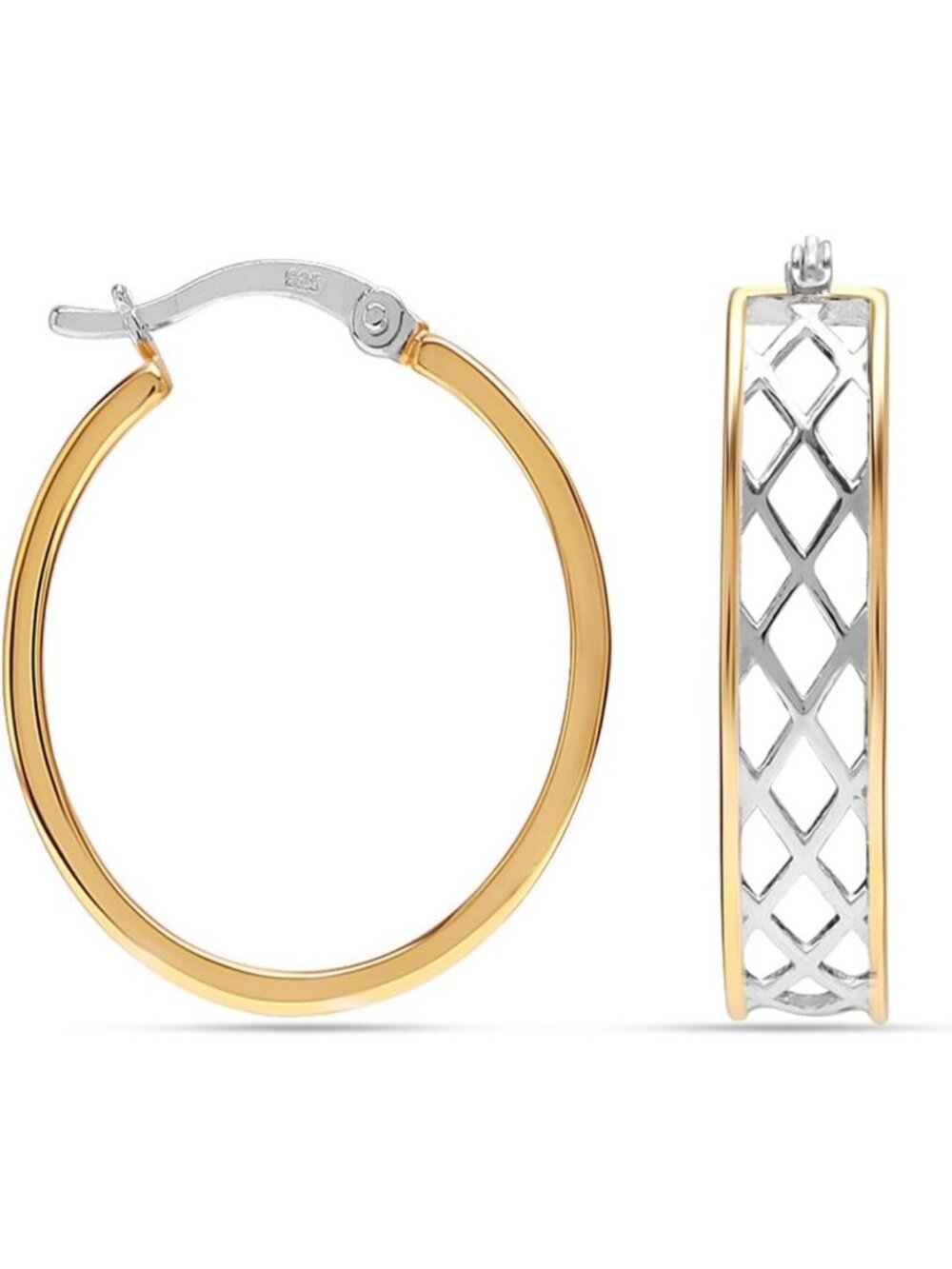 Sterling Silver Greek Key Hoop Earrings - Lightweight Click-Top Design for Women